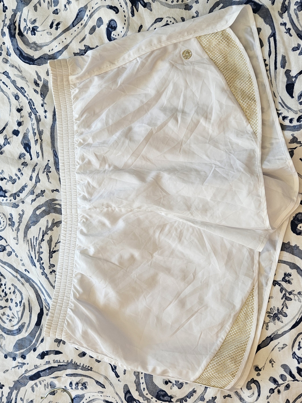Lilly Pulitzer White Athletic Shorts with Gold Trim